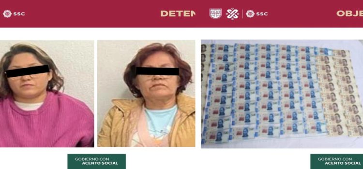 Detienen a dos mujeres por distribución de billetes falsos en CDMX