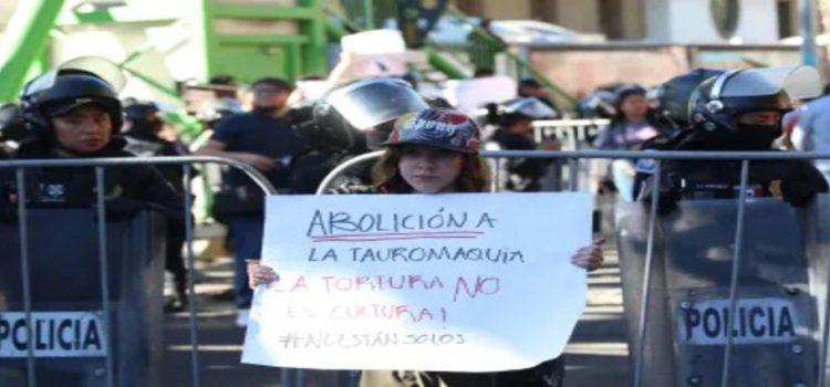 Colectivos antitaurinos se manifestaron contra las corridas de toros en el aniversario de Plaza México