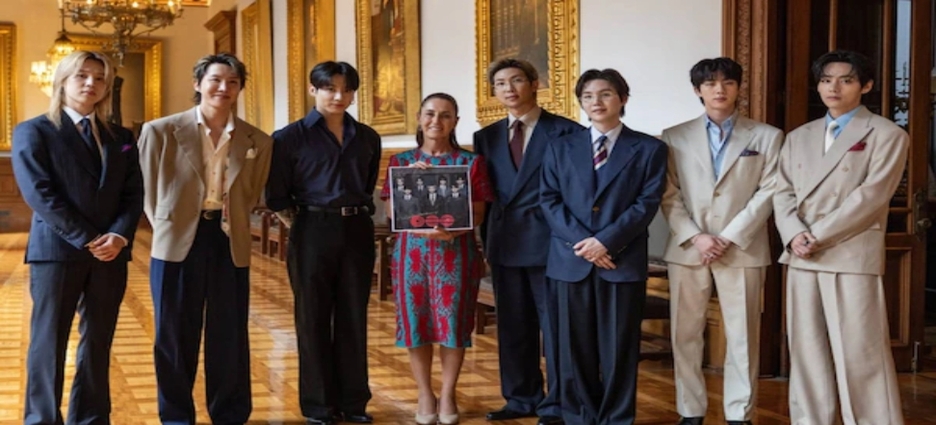 Claudia Sheinbaum recibe a BTS en Palacio Nacional previo a conciertos en CDMX